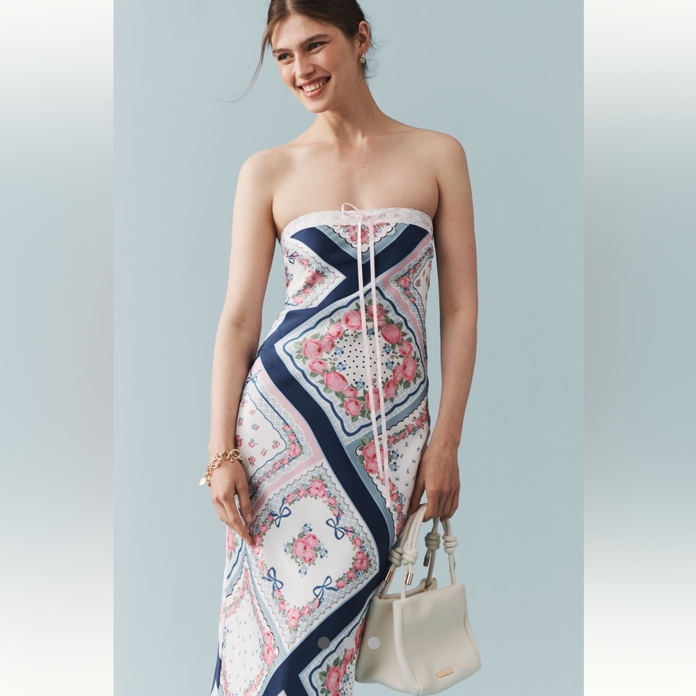 For Love & Lemons Daisy Mae Strapless Midi Slip Dress - Blue